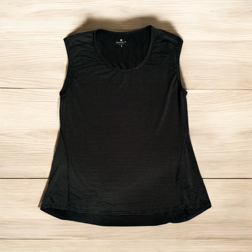 Athleta Chi Striped Muscle Tank Small S Black Top Shirt Workout Running Yoga